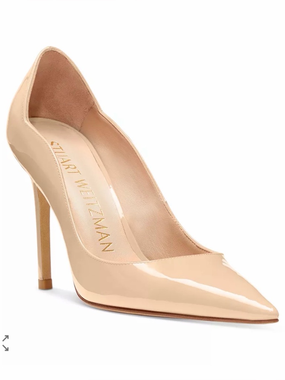 Stuart Weitzman Nude Patent Leather Scalloped Edge Pumps Pointed Toe Heels 8.5